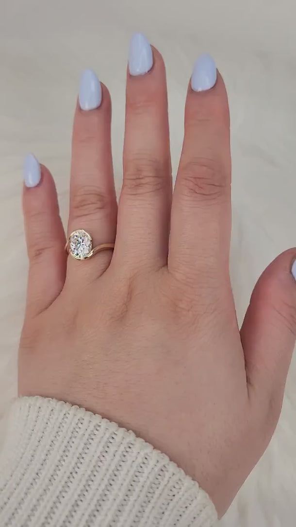 2ct Petite Vanya 6mm 14kt Moissanite Oval Solitaire Ring,Bypass Ring,Semi Bezel Set Ring,Anniversary Gift,Unique Oval Ring,Moissanite Ring