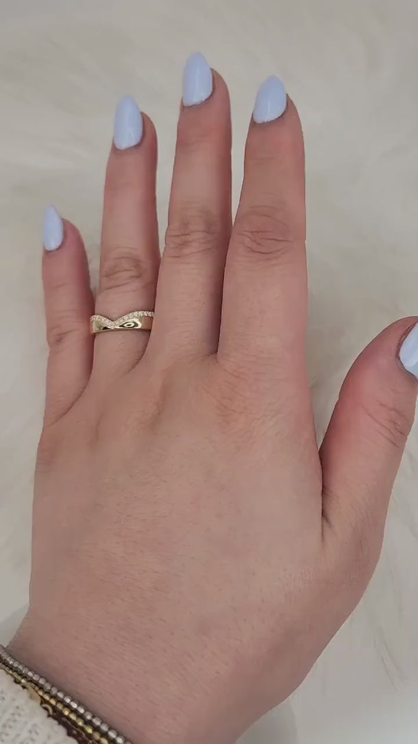 Ripley 14kt Diamond Chevron Cigar Ring,Unique Nesting Ring,Curved Stacking Ring,Diamond Chevron Ring,Cut Out Ring,Cigar RingChevron Band