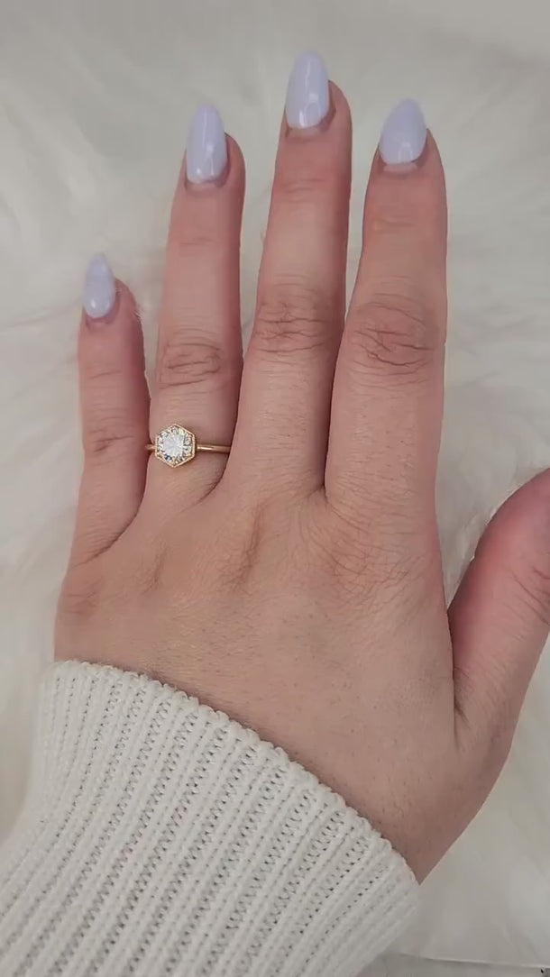 0.75ct Irma 6mm 14kt Gold Moissanite WITH Milgrain Hexagon Bezel Set Solitaire Ring,Unique Engagement Ring,Anniversary Ring,Hexagon Ring