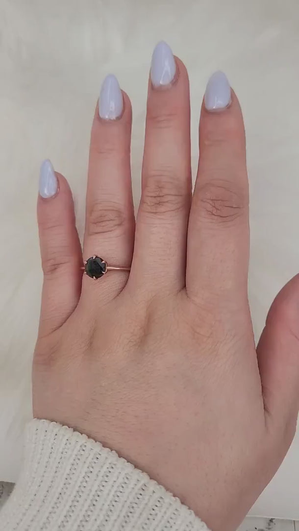 1.78ct Ready to Ship Edith 14kt Rose Gold Black Diamond Talon Six Prong Solitaire Ring,Round Engagement Ring,Unique Black Diamond Ring